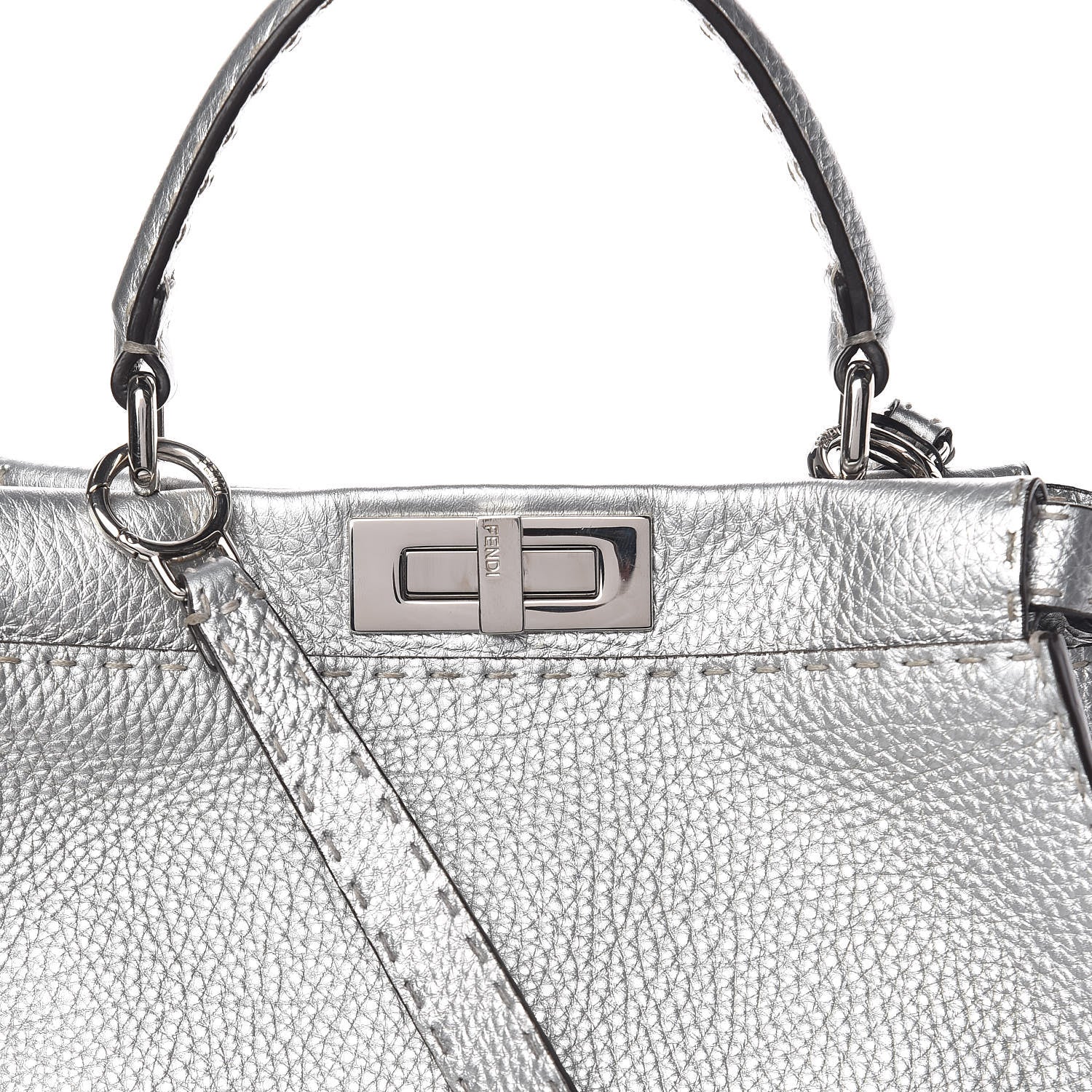 Fendi Cuoio Romano Lux Selleria Medium Peekaboo Iconic Satchel Argento 11 of 12