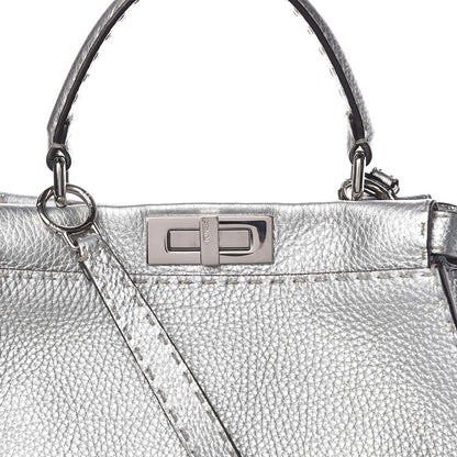 Fendi Cuoio Romano Lux Selleria Medium Peekaboo Iconic Satchel Argento 11 of 12