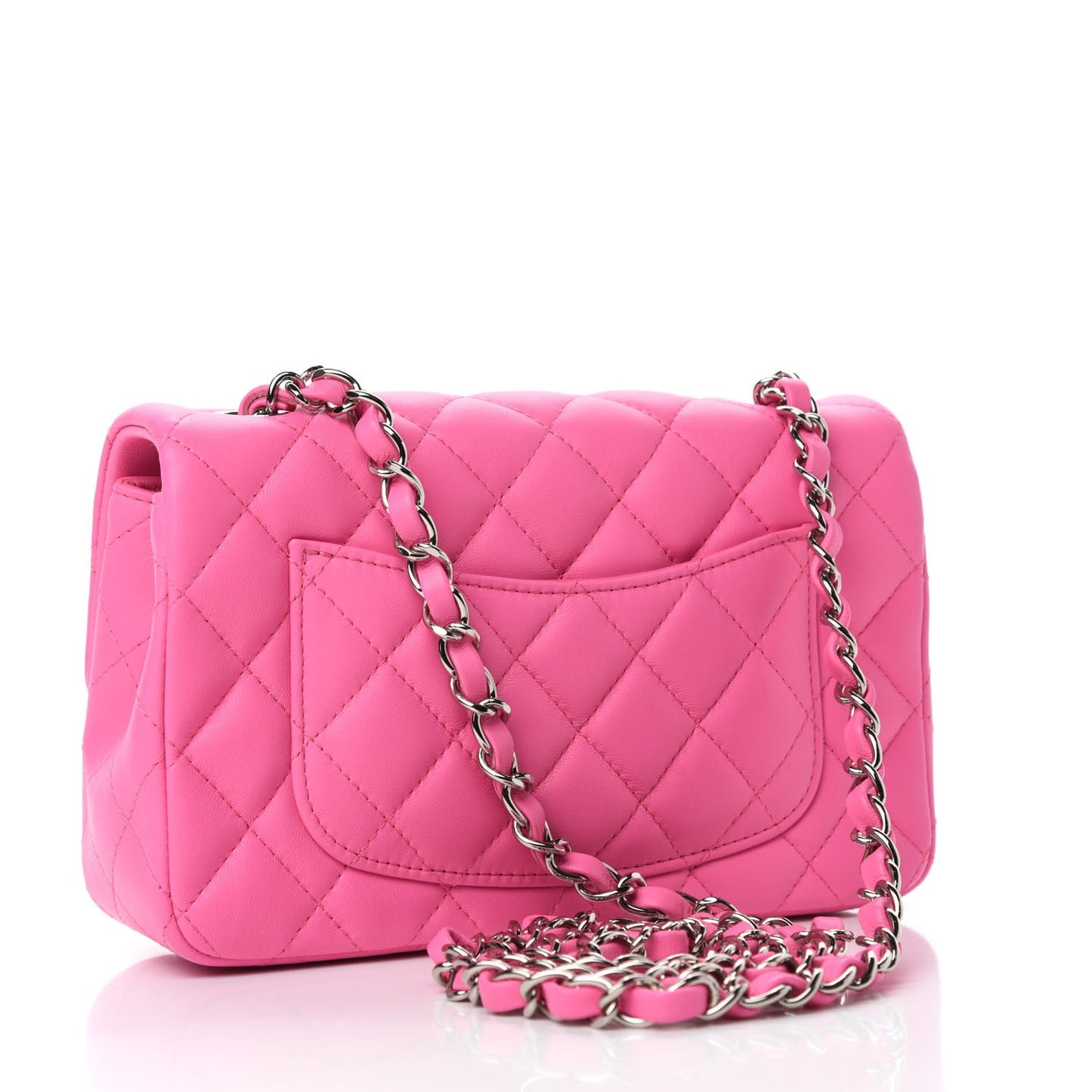 Lambskin Quilted Mini Rectangular Flap Neon Pink