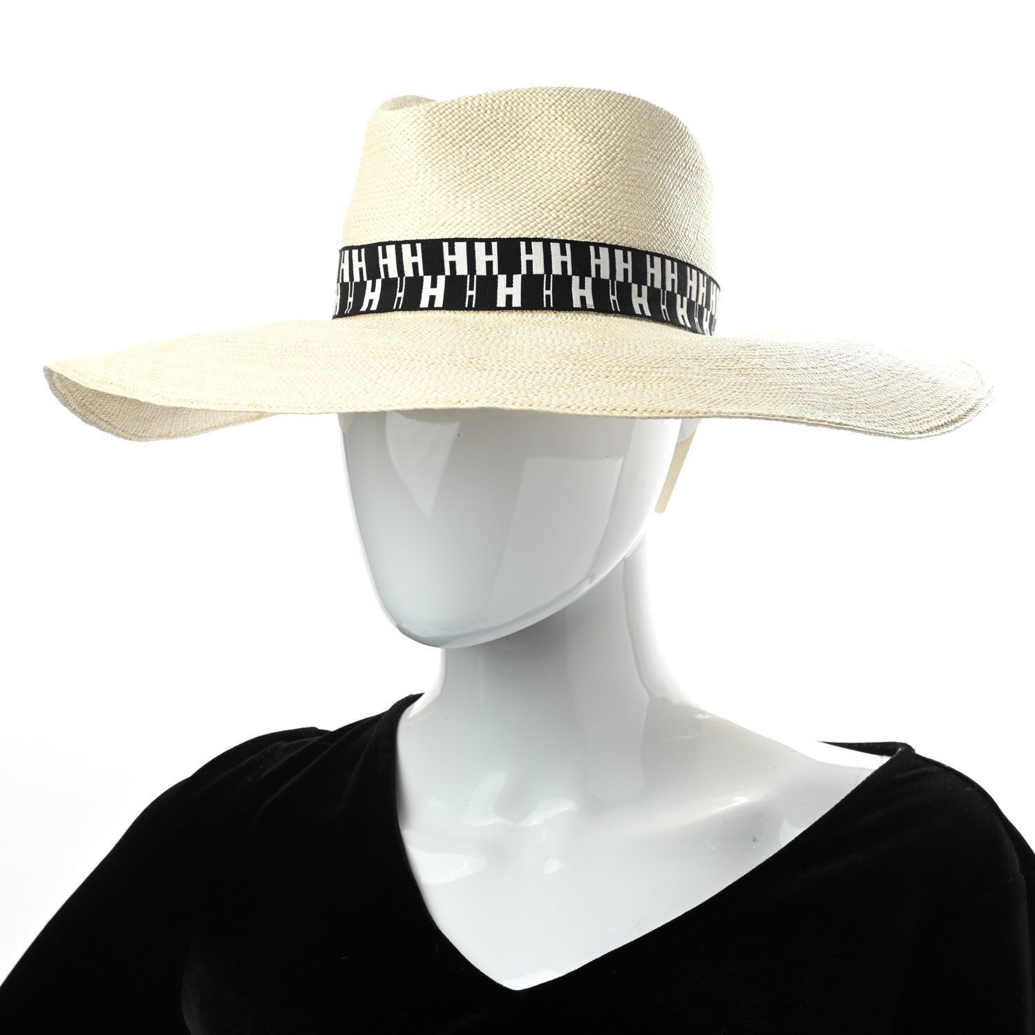 Hermes Straw Arizona Panama Brisa Hat 57 Naturel Ecru Black 2 of 9