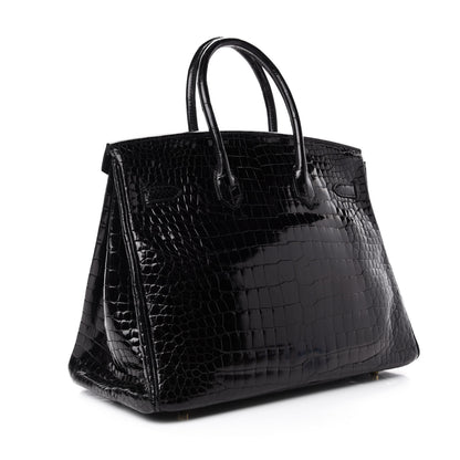 Hermes Shiny Porosus Crocodile Birkin 35 Black 3 of 34