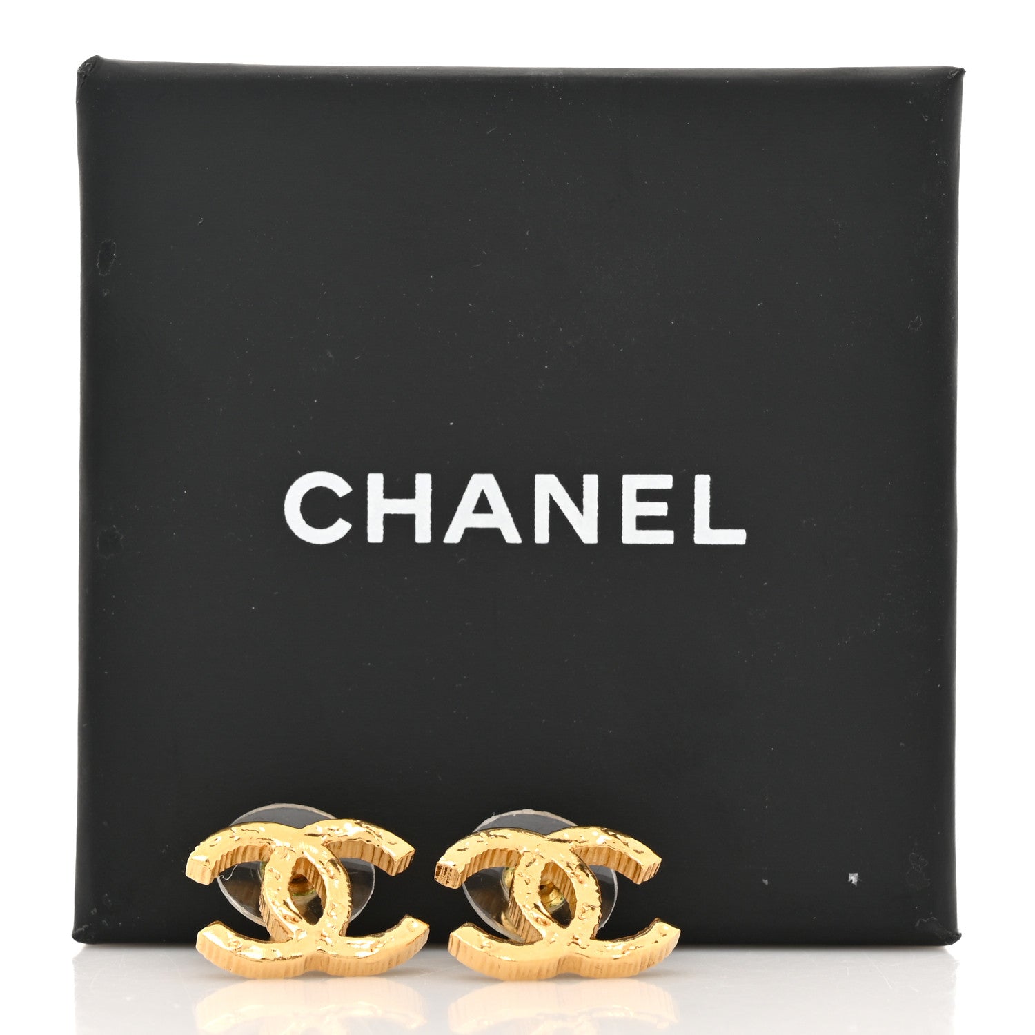 Chanel Metal Textured CC Earrings Gold 5 of 5