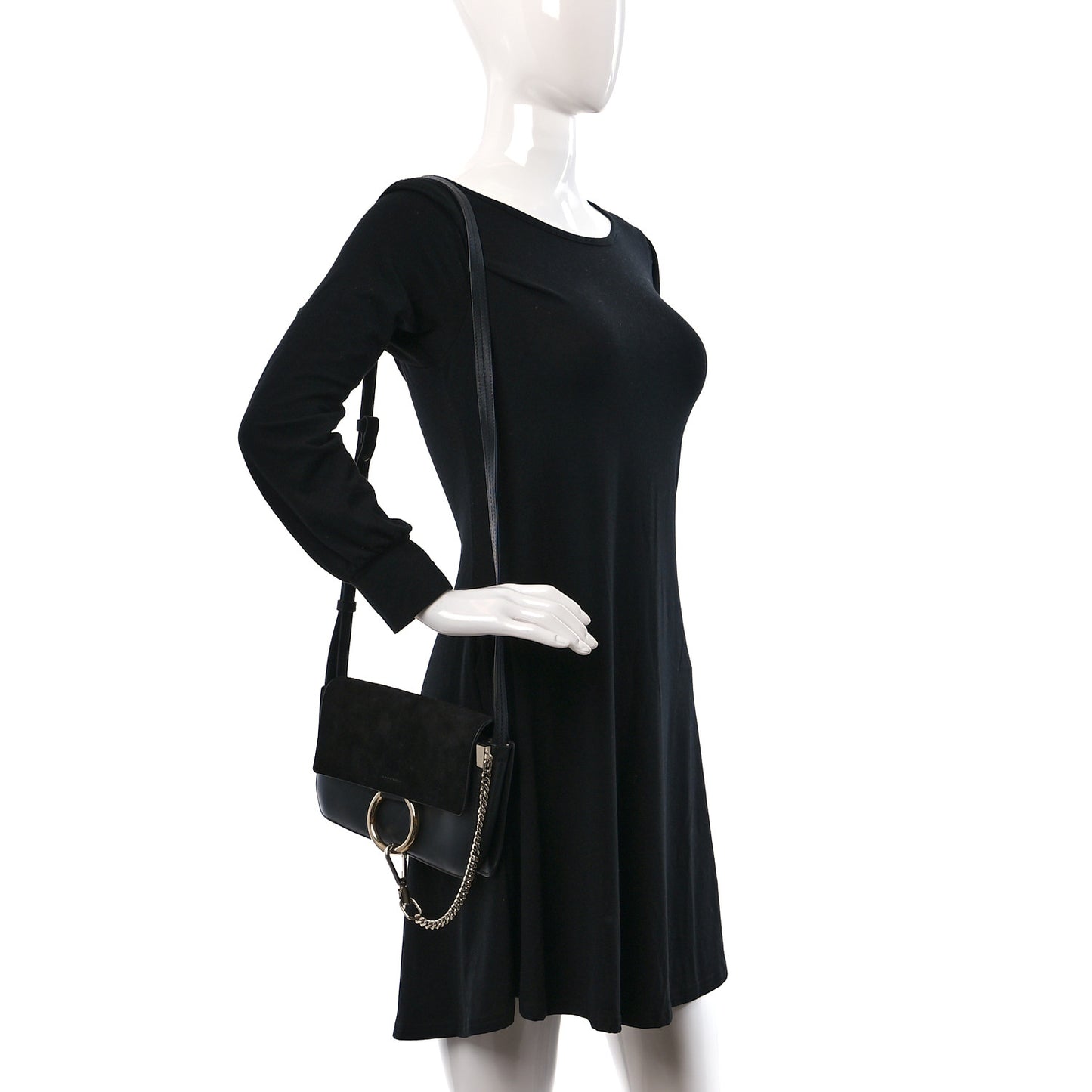 Suede Calfskin Small Faye Shoulder Bag Black