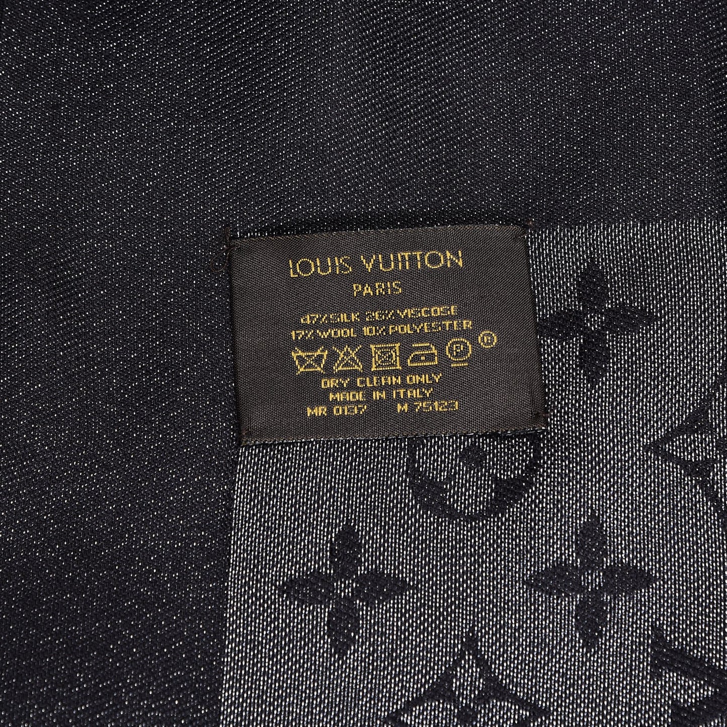 Silk Lurex Wool Monogram Shine Shawl Black