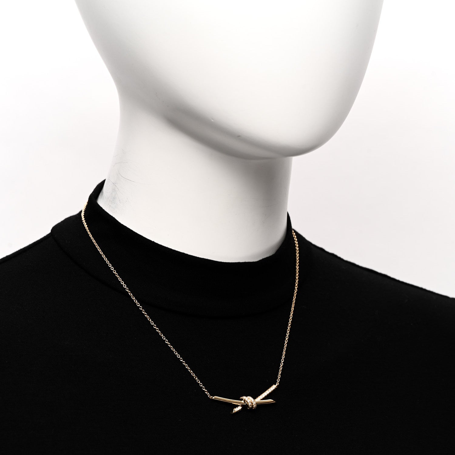 Tiffany 18K Yellow Gold Diamond Knot Necklace 2 of 6