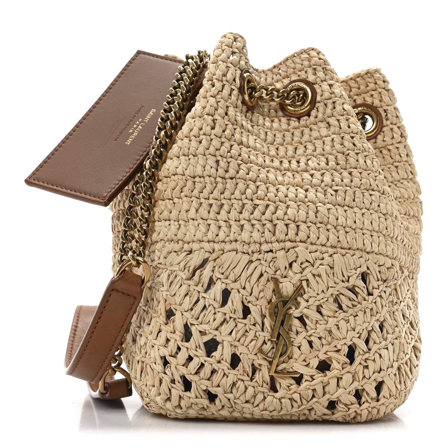 Raffia Calfskin Joe Mini Bucket Bag  Natural Brick