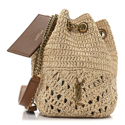 Saint Laurent Raffia Calfskin Joe Mini Bucket Bag  Natural Brick 1 of 9