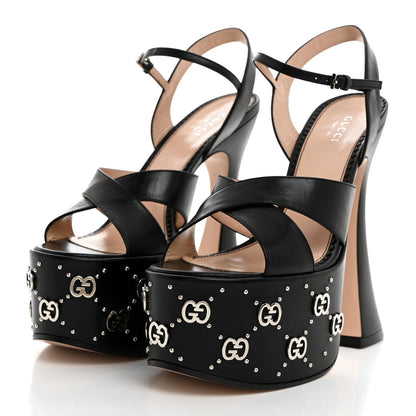 Gucci Malaga Kid Interlocking G Studs 155mm Platform Sandals 37 Perfect Black 3 of 8
