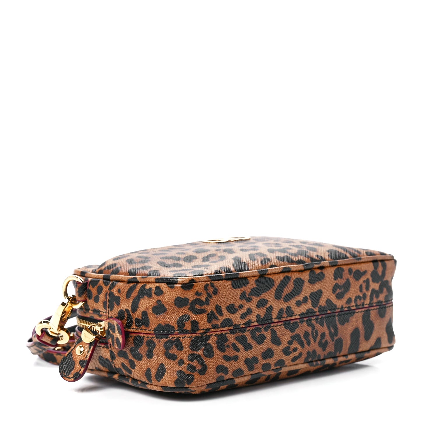 Grained Calfskin Leopard Print Camera Bag Brown
