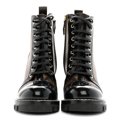 Louis Vuitton Patent Calfskin Monogram Star Trail Ankle Boots 37.5 Black 2 of 12