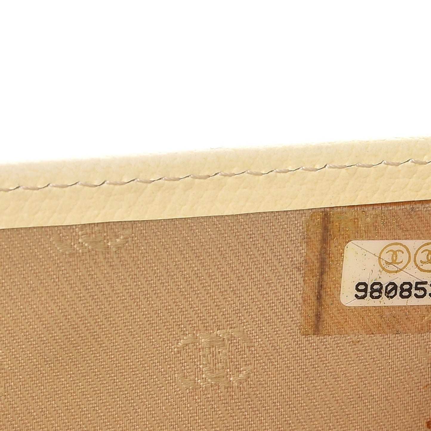 Grained Calfskin CC Button Card Holder Beige
