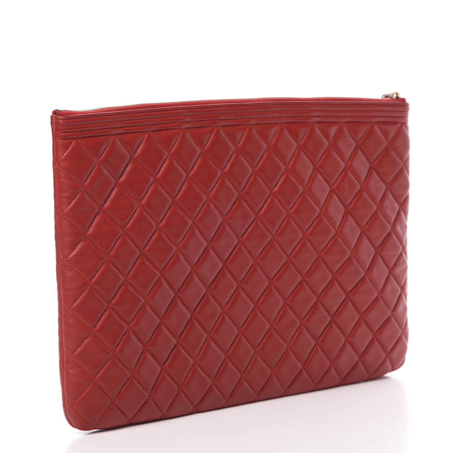 Chanel Lambskin Quilted Large Boy Zip Pouch Red 3 of 10
