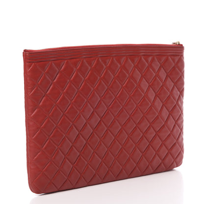 Chanel Lambskin Quilted Large Boy Zip Pouch Red 3 of 10