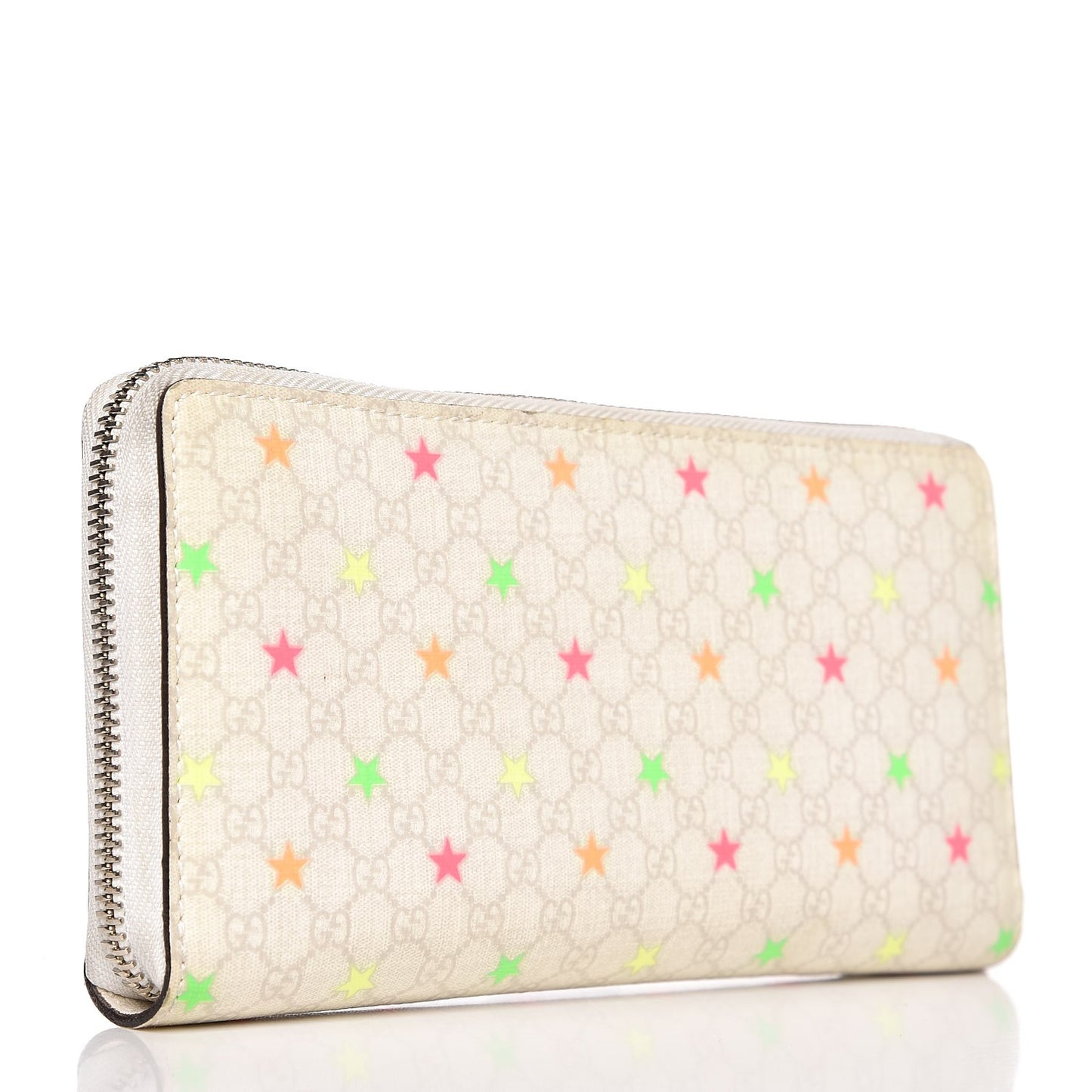 Micro GG Supreme Stars GG Pierce Zip Around Wallet White