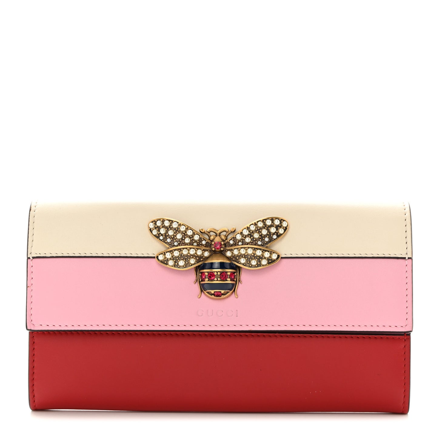 Calfskin Queen Margaret Flap Wallet Sugar Pink Hibiscus Red Mystic White