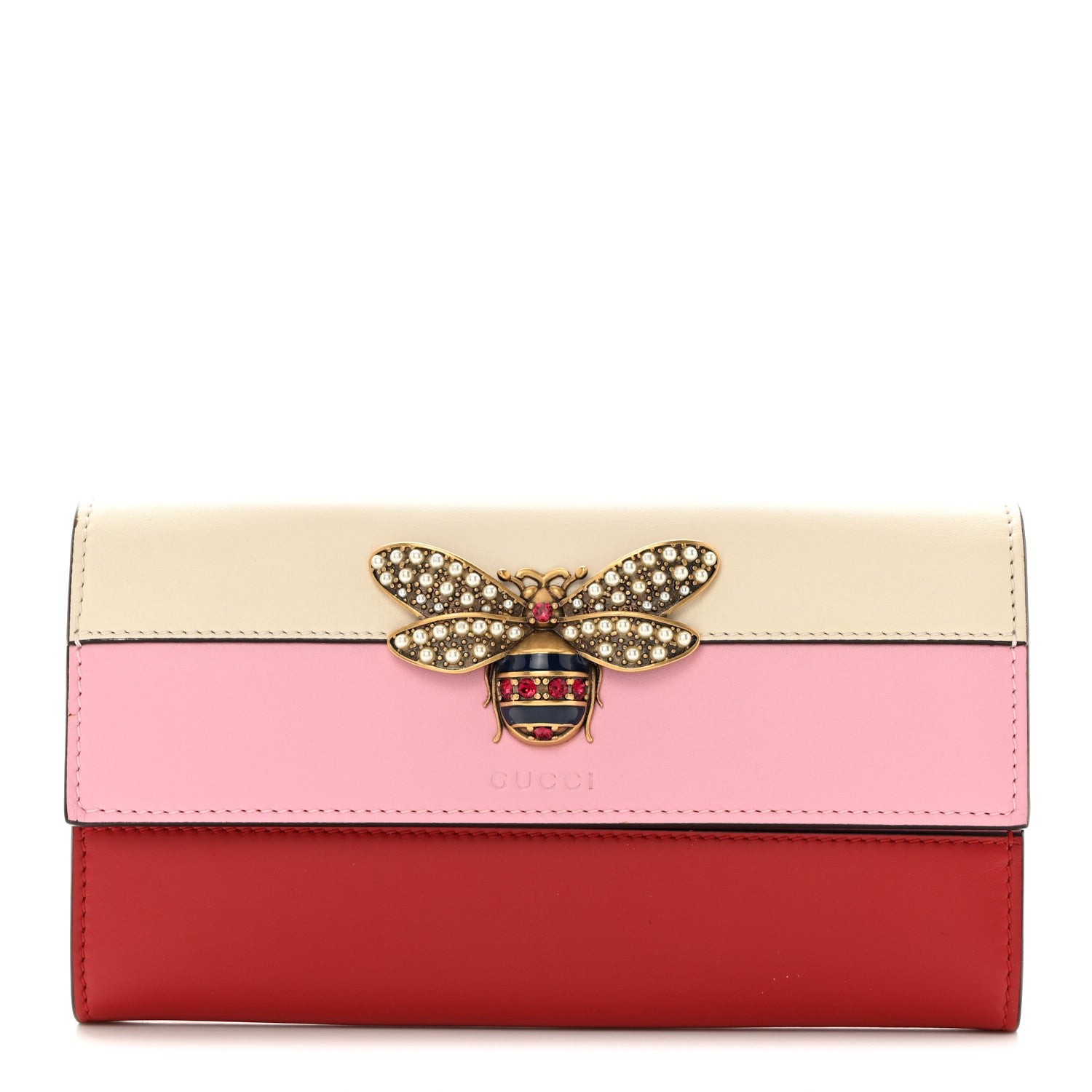 Gucci Calfskin Queen Margaret Flap Wallet Sugar Pink Hibiscus Red Mystic White 1 of 7