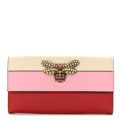 Gucci Calfskin Queen Margaret Flap Wallet Sugar Pink Hibiscus Red Mystic White 1 of 7