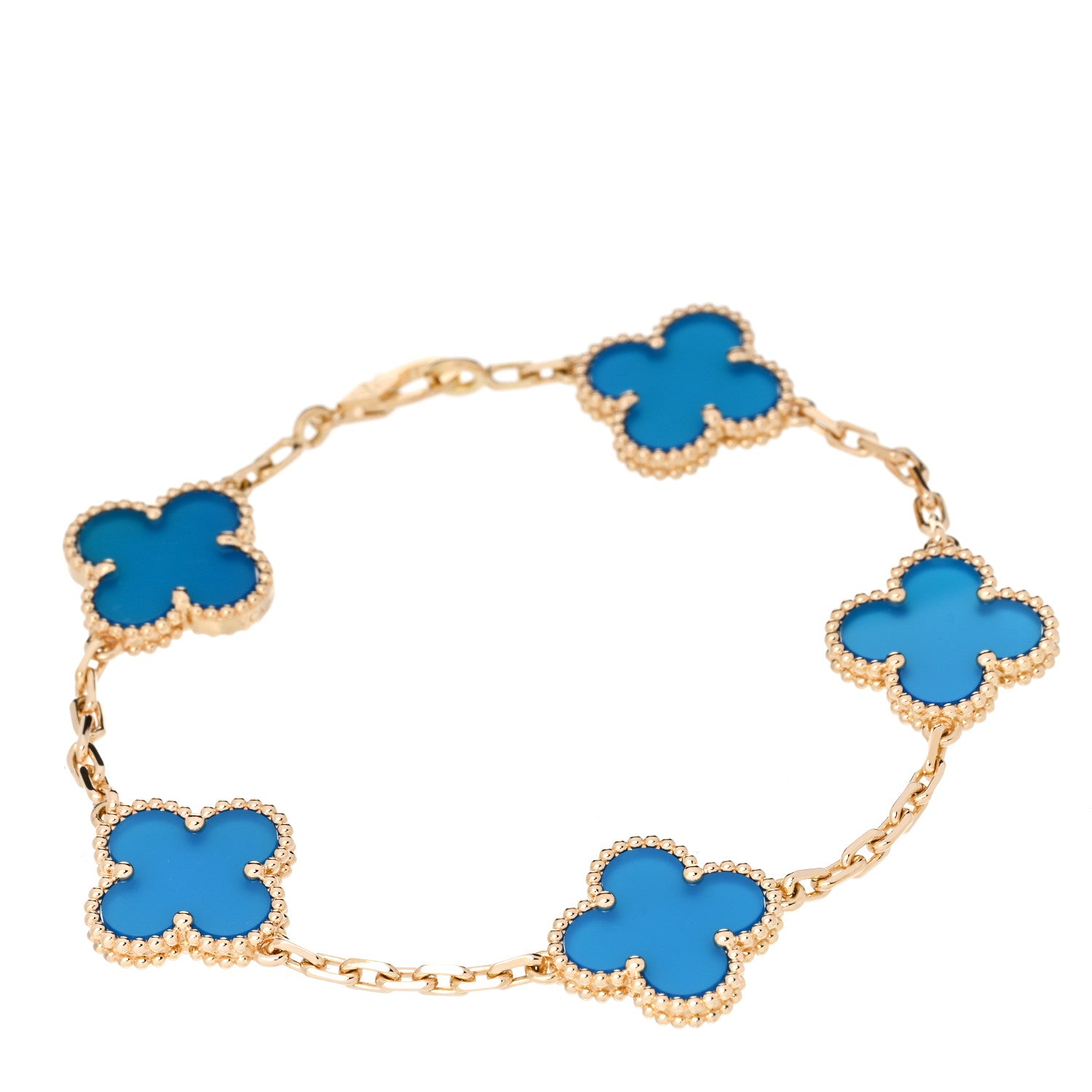 Van Cleef & Arpels 18K Yellow Gold Blue Agate 5 Motifs Vintage Alhambra Bracelet 1 of 6