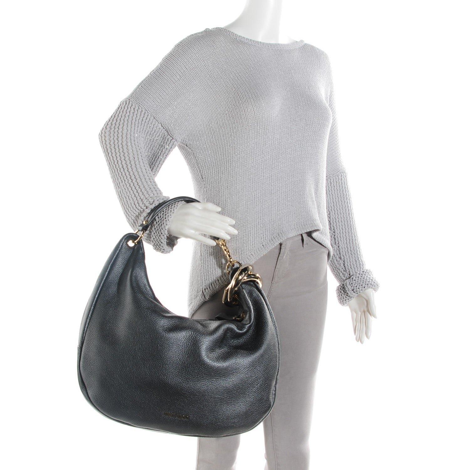 Jimmy Choo Metallic Deerskin Large Solar Hobo Anthracite 2 of 7