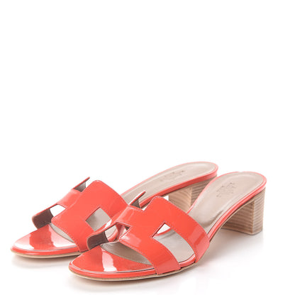 Hermes Patent Oasis Sandals 37.5 Rose Jaipur 3 of 8