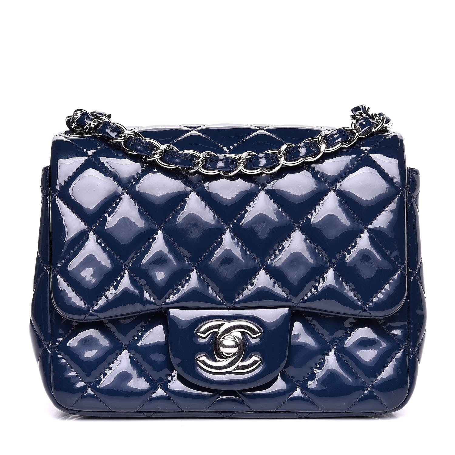 Chanel Patent Quilted Mini Square Flap Navy Blue 1 of 10