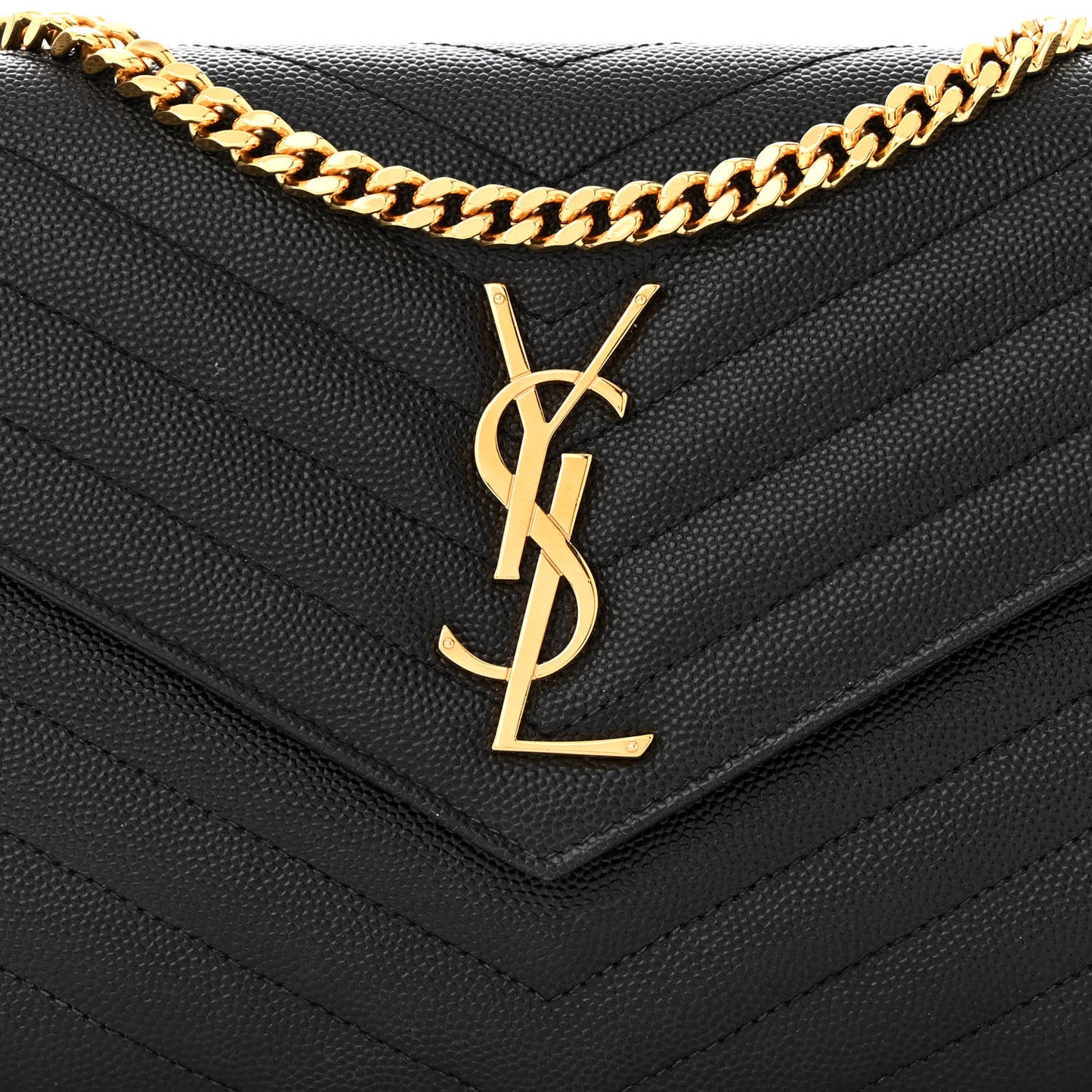 Grain De Poudre Matelasse Chevron Monogram Chain Wallet Black