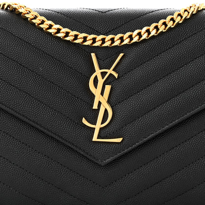 Saint Laurent Grain De Poudre Matelasse Chevron Monogram Chain Wallet Black 10 of 14
