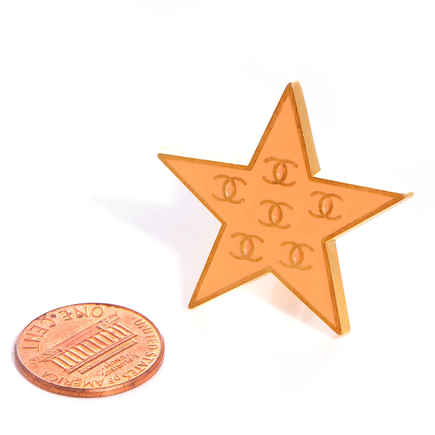 Enamel CC Star Clip On Earrings Gold Peach