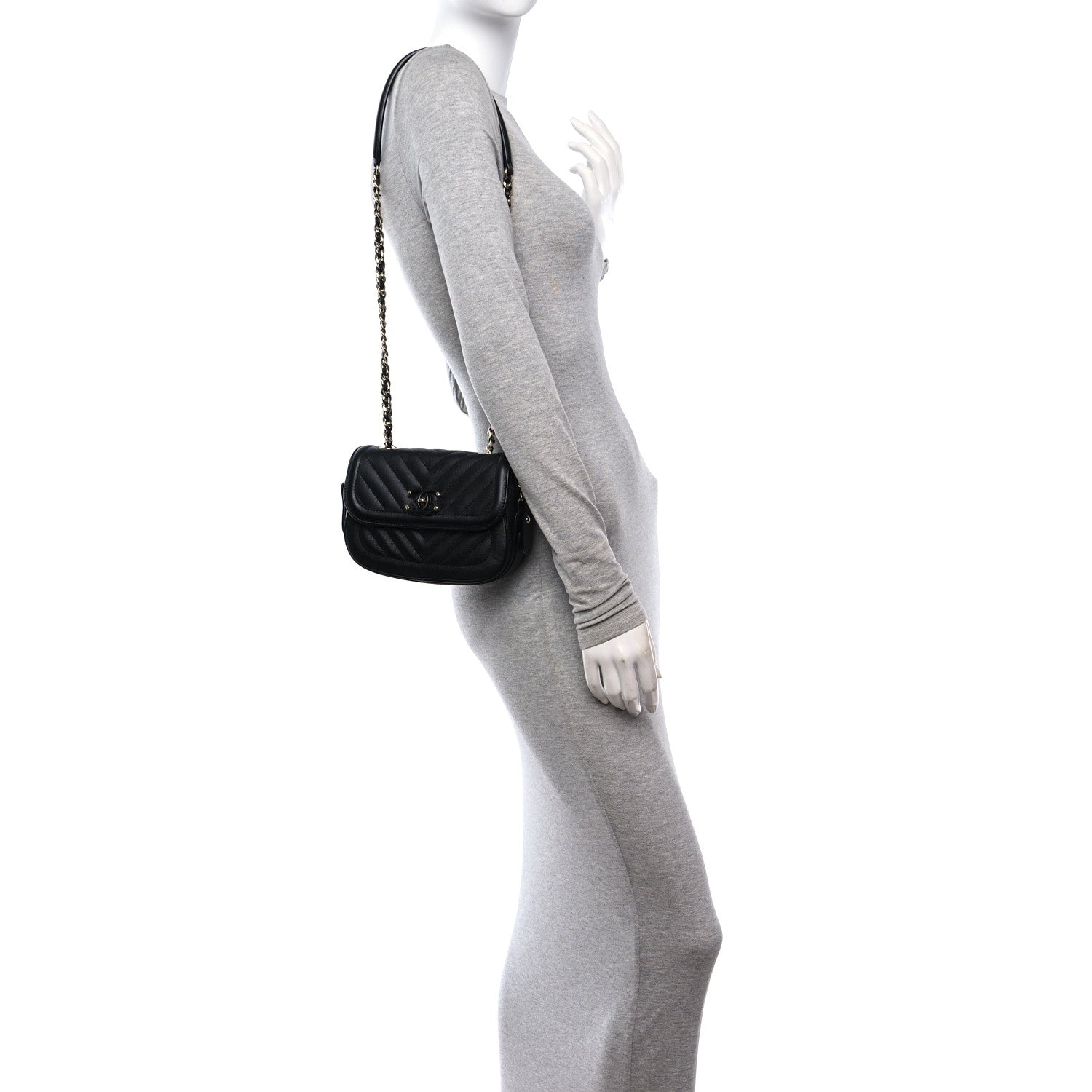 Chanel Calfskin Chevron Quilted Mini Messenger Flap Black 2 of 12