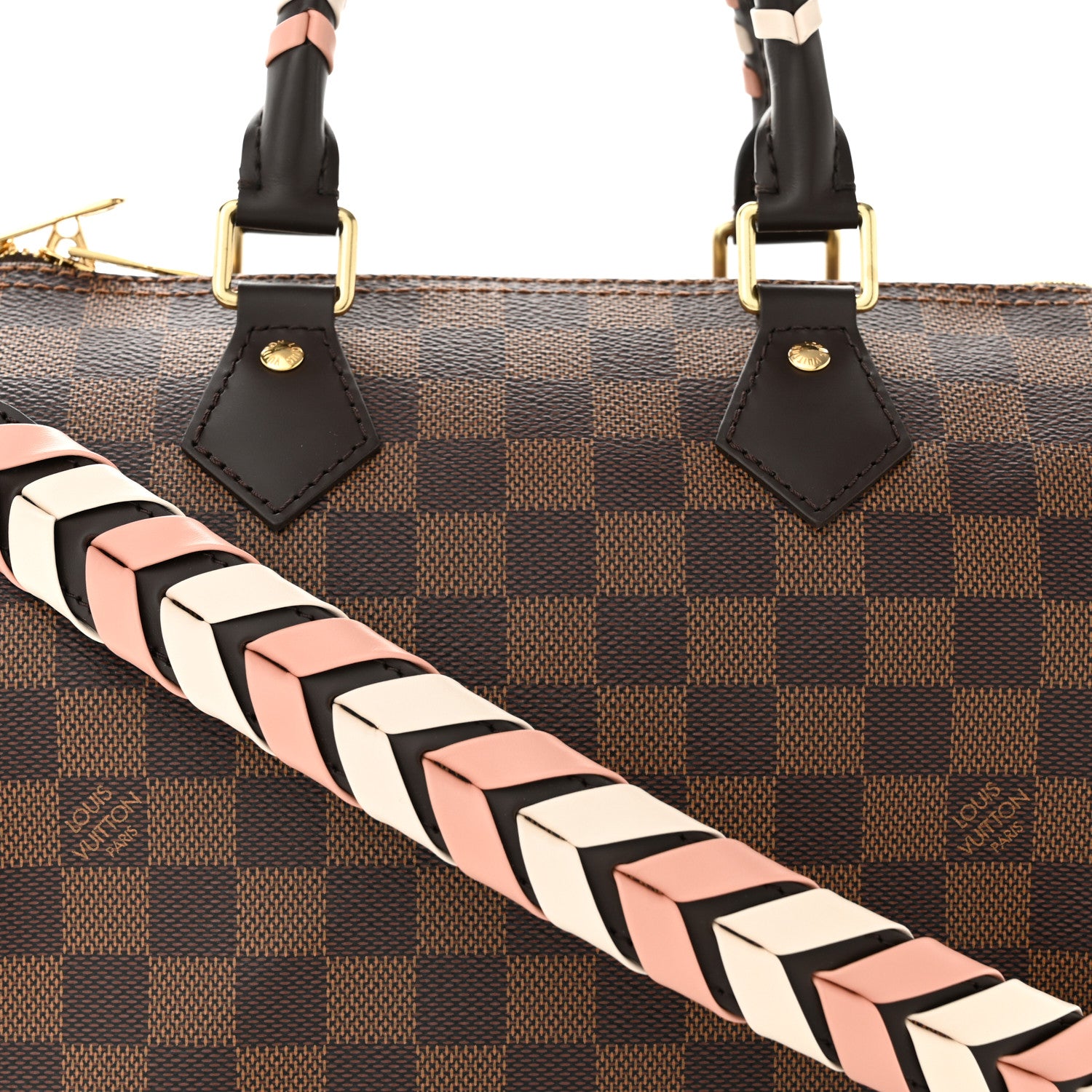 Louis Vuitton Damier Ebene Braided Speedy Bandouliere 25 Pink 7 of 9