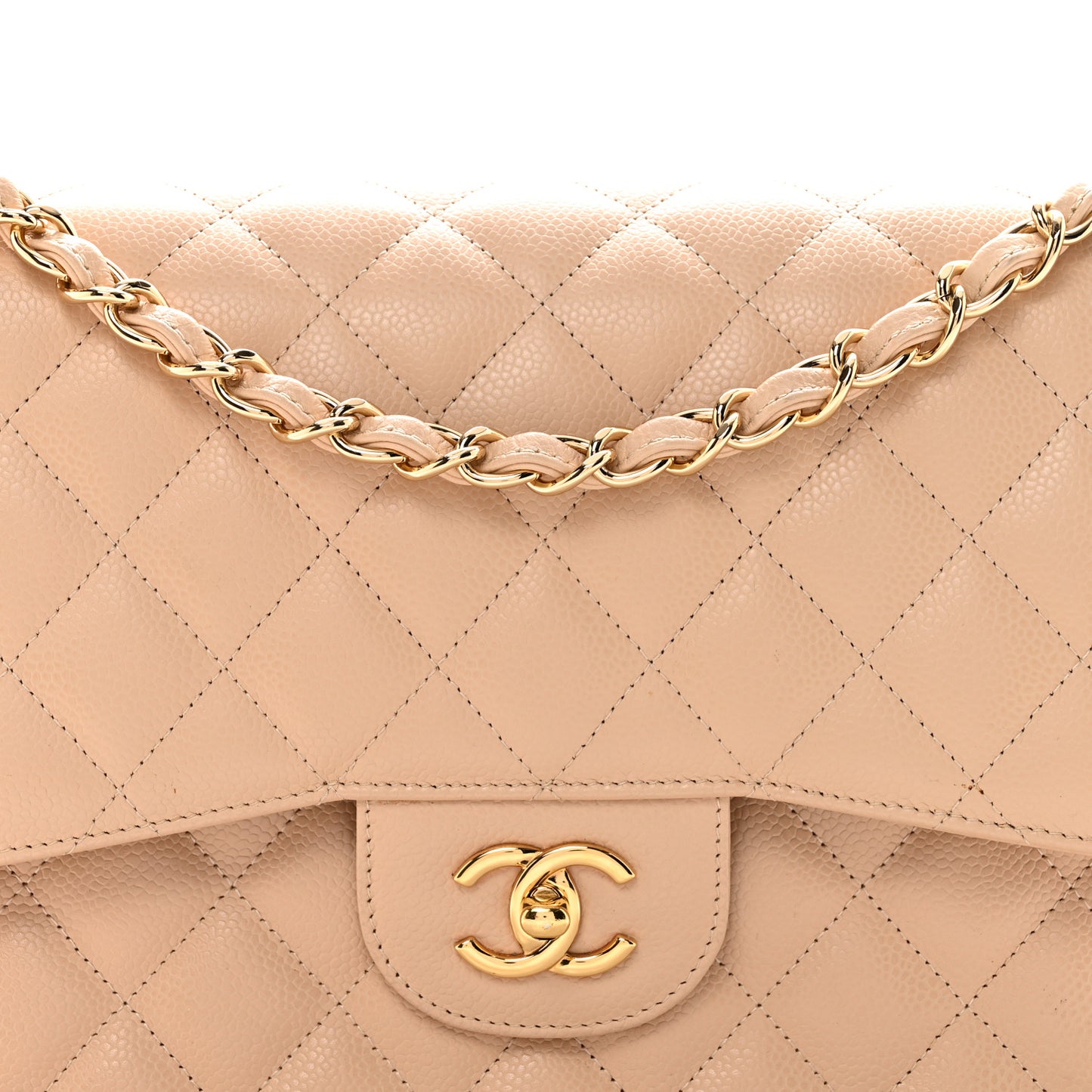 Caviar Quilted Jumbo Double Flap Beige Clair
