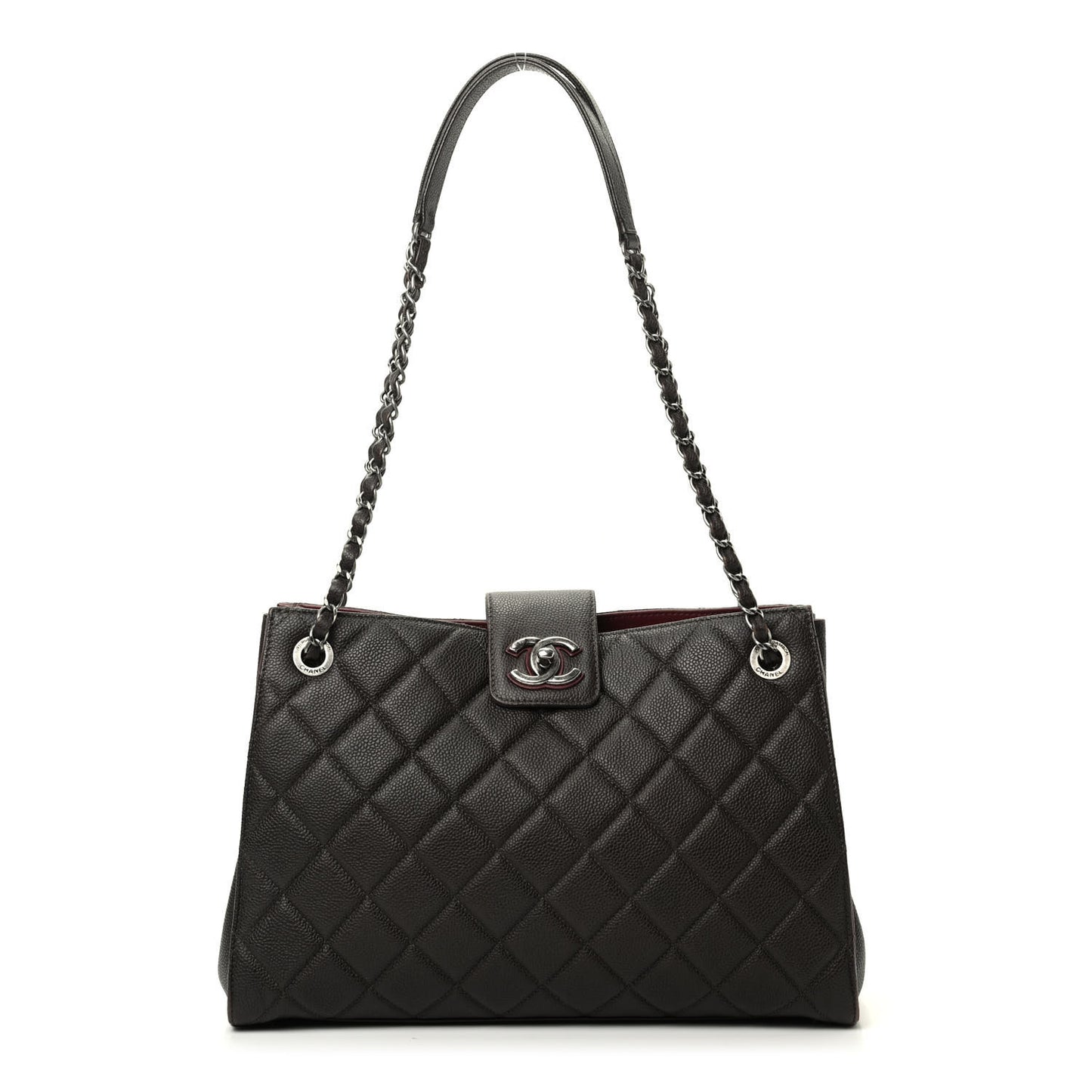 Caviar Quilted Large CC Accordion Shopping Bag Brown