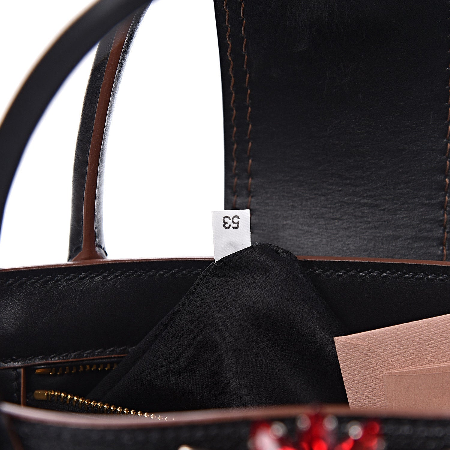 Miu Miu Goatskin Madras Soft Calf Crystal Embellished Tote Black 8 of 11