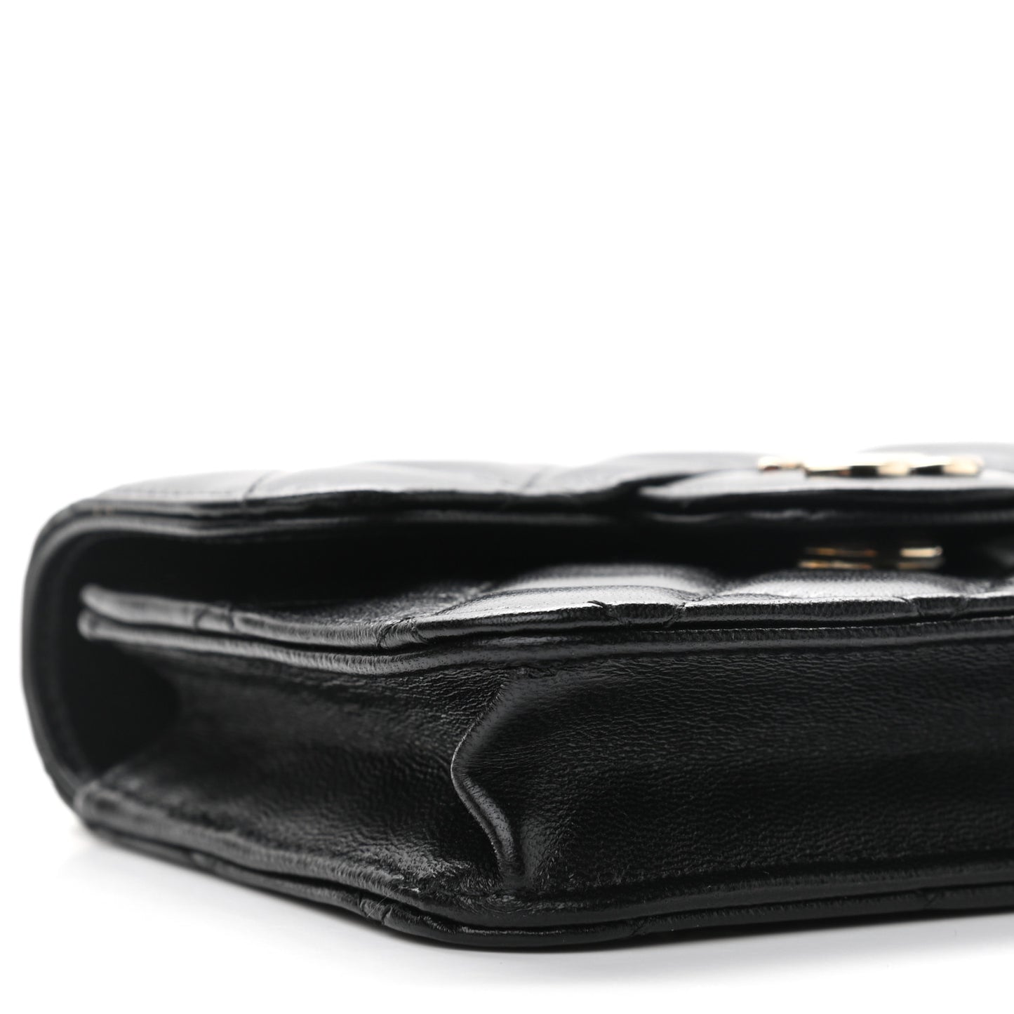 Lambskin Quilted Top Handle Flap Coin Purse With Chain Black