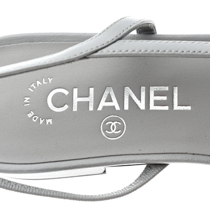 Chanel Lambskin Cap Toe CC Slingback Sandals 39.5 Grey 6 of 8