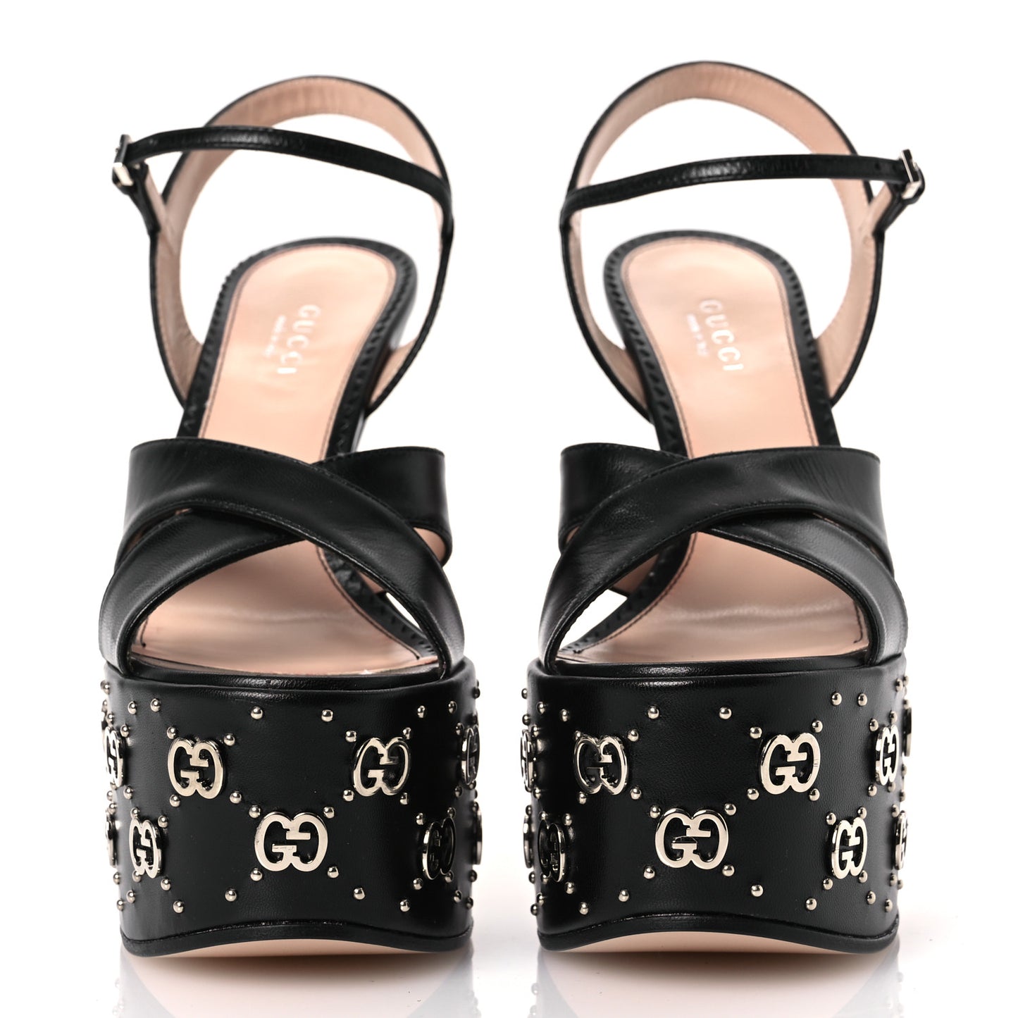 Malaga Kid Interlocking G Studs 155mm Platform Sandals 36 Perfect Black