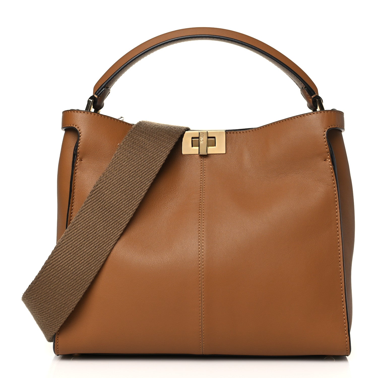 Fendi Vitello Seta Light Century Shearling FF 1974 Medium Peekaboo X-Lite Nocciolo Ebano Tobacco 1 of 10