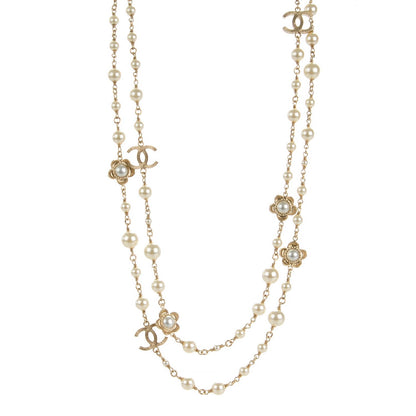 Chanel Pearl Camellia CC Long Necklace Gold 1 of 5