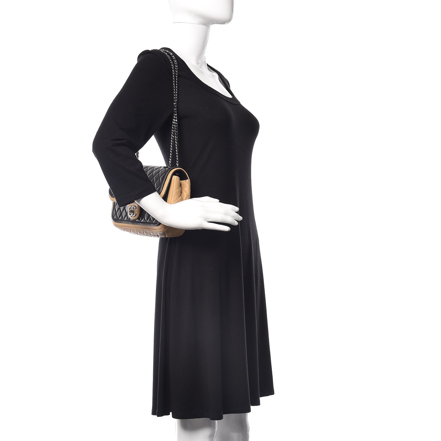 Lambskin Quilted Medium Twist Two Tone Flap Bag Black Beige