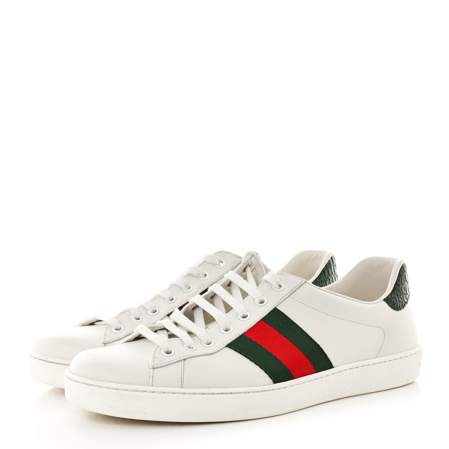 Gucci Calfskin Crocodile Web Mens Ace Sneakers 10.5 White Green 3 of 12