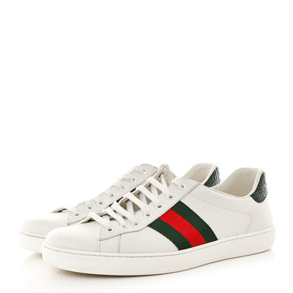 Gucci Calfskin Crocodile Web Mens Ace Sneakers 10.5 White Green 3 of 12