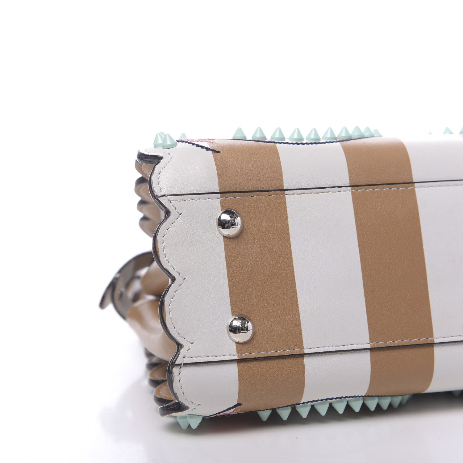 Fendi Vitello Shiny Nappa Pequin Flowers and Bows Scalloped Studded Mini Peekaboo Iconic Satchel Cuoio White Multicolor 9 of 14