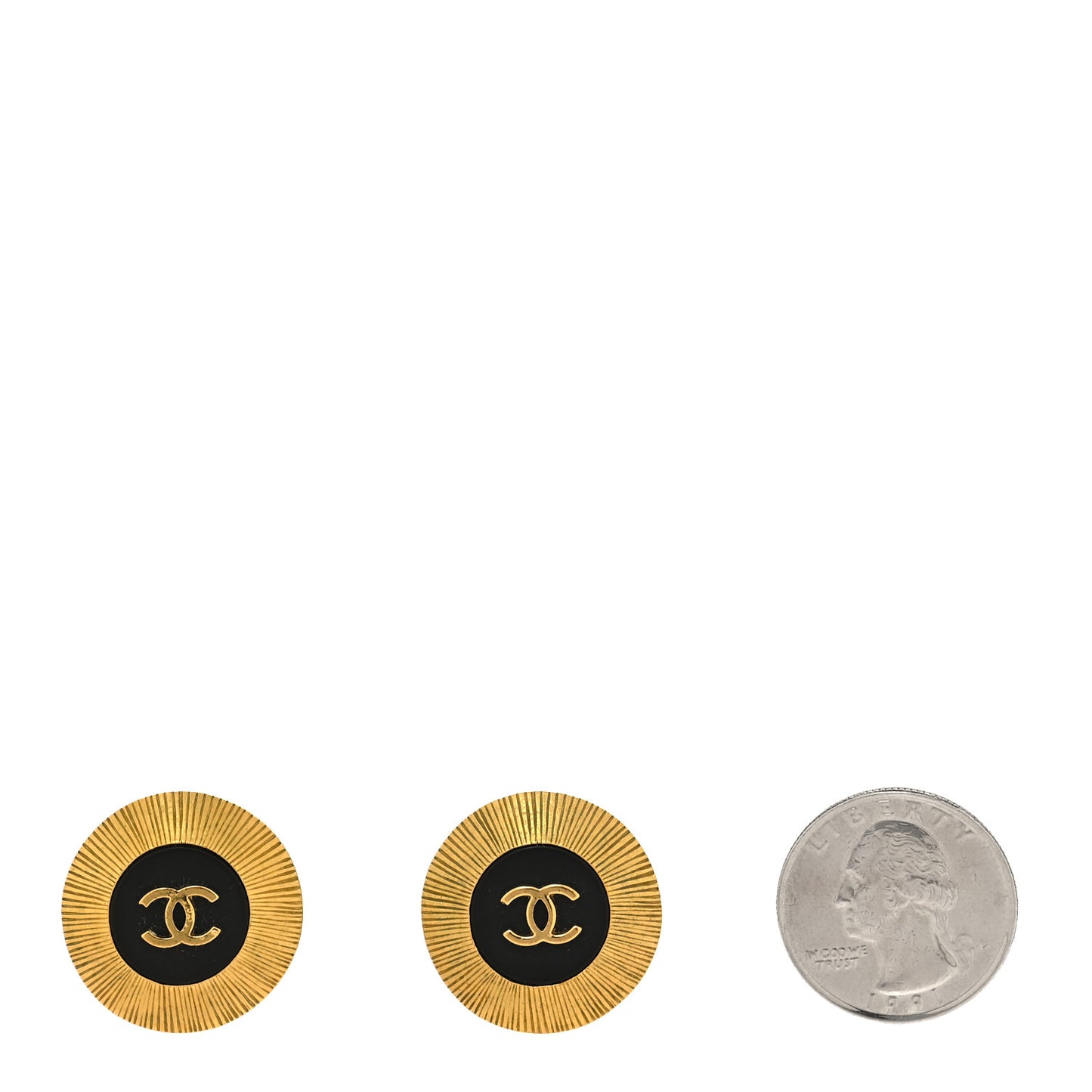 CC Round Clip On Earrings Black Gold