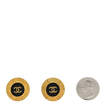 Chanel CC Round Clip On Earrings Black Gold 2 of 4