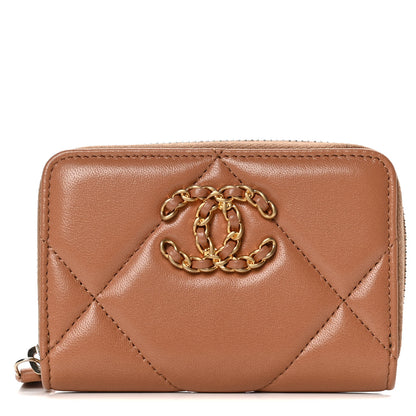 Chanel Shiny Goatskin Quilted 19 Zip Around Coin Purse Wallet Brown 1 of 8