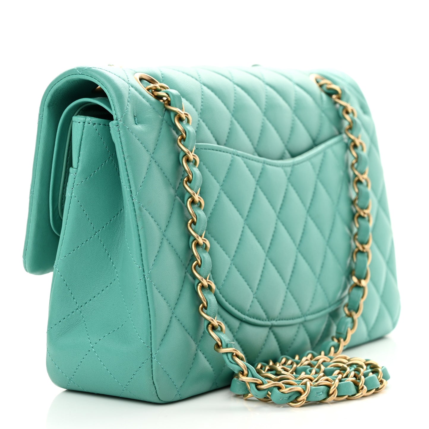 Lambskin Quilted Medium Double Flap Green