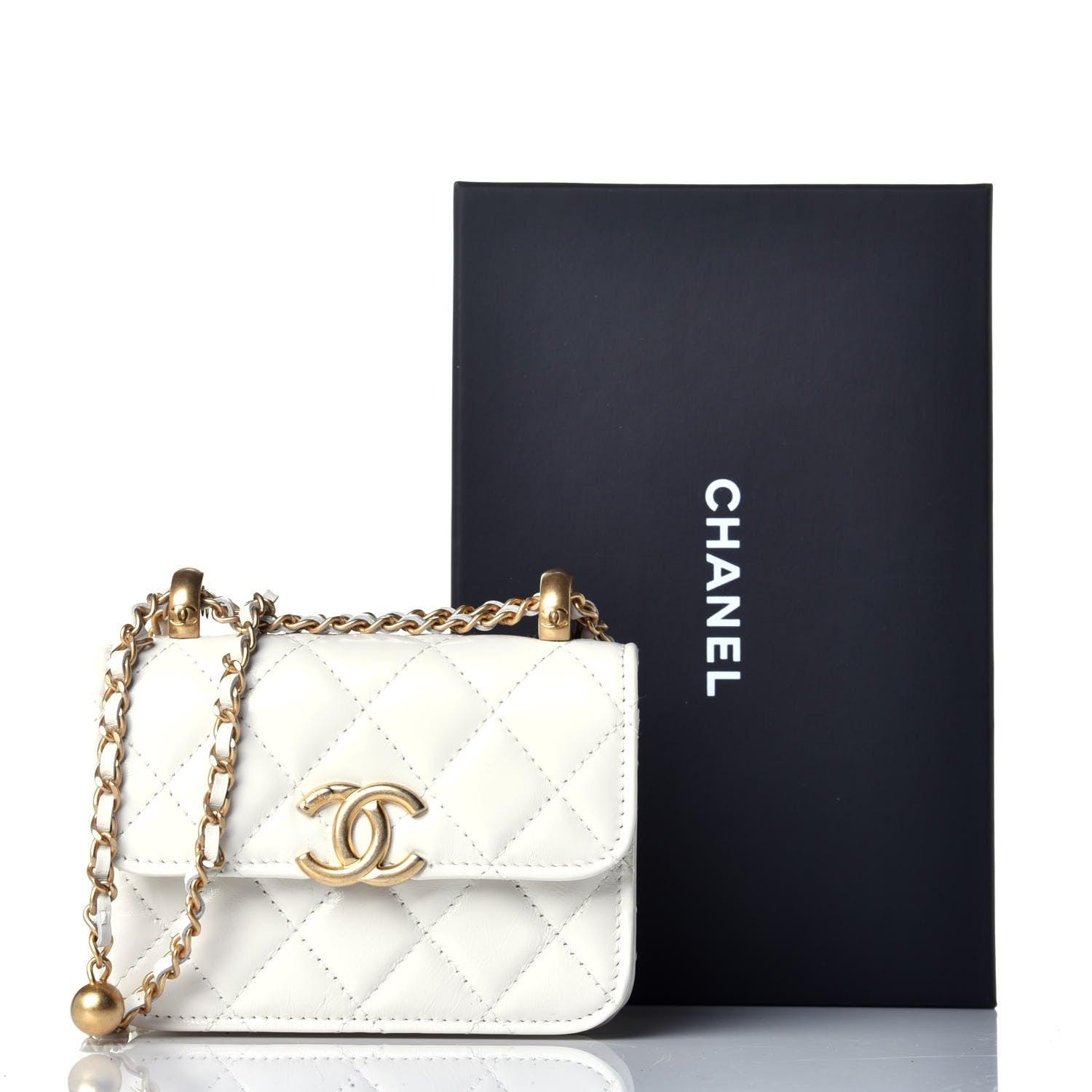Chanel Calfskin Quilted Perfect Fit Coin Purse With Chain White 10 of 10