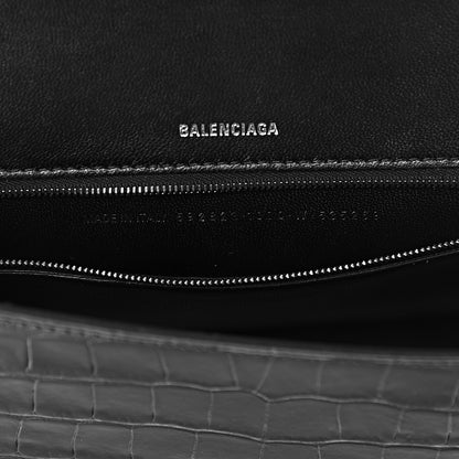 Balenciaga Shiny Calfskin Monochrome Crocodile Embossed Medium Hourglass Top Handle Bag Black 6 of 10