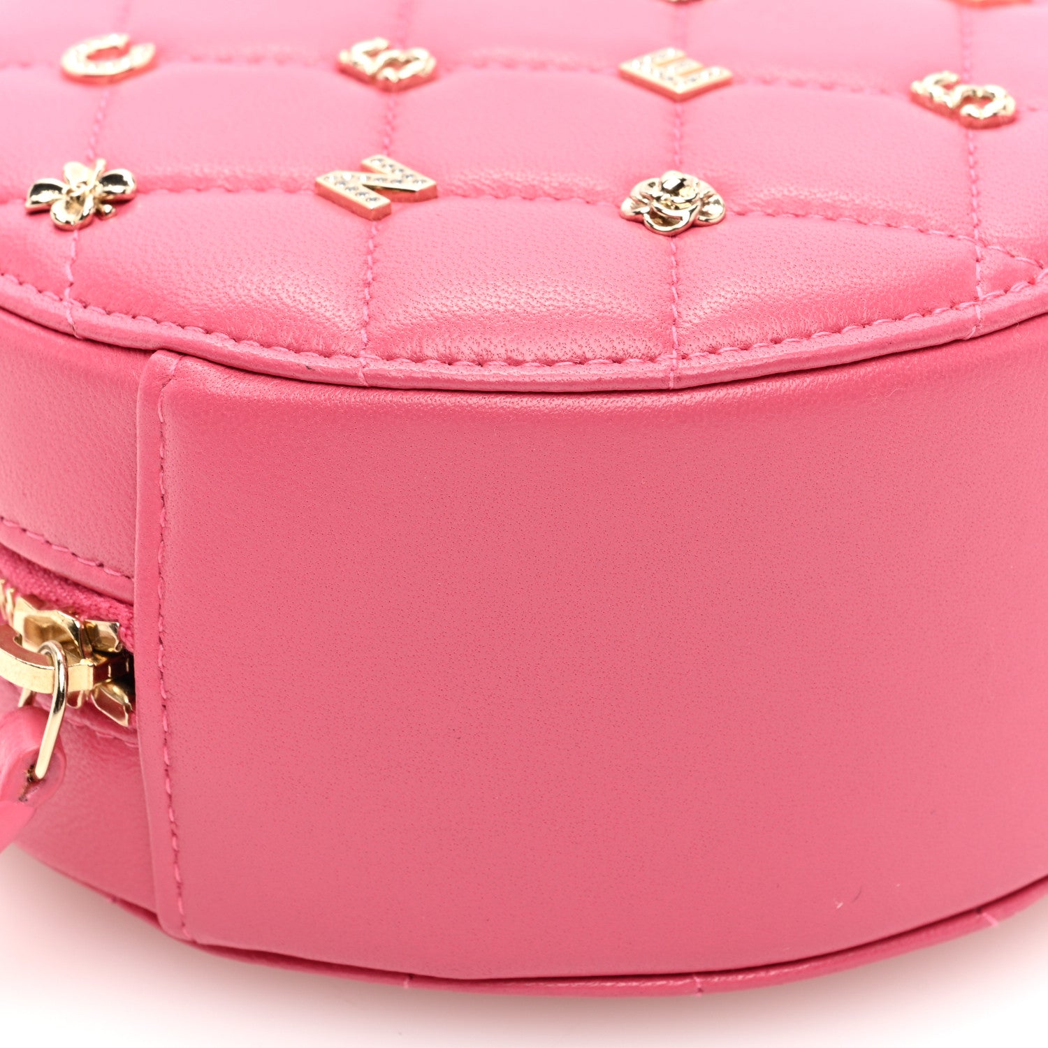 Chanel Lambskin Quilted Studded Round Clutch With Chain Dark Pink 9 of 10