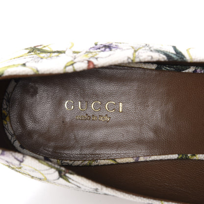 Gucci Canvas Flora Infinity Horsebit Peep Toe Wedges 40 White Multicolor Acero 7 of 9